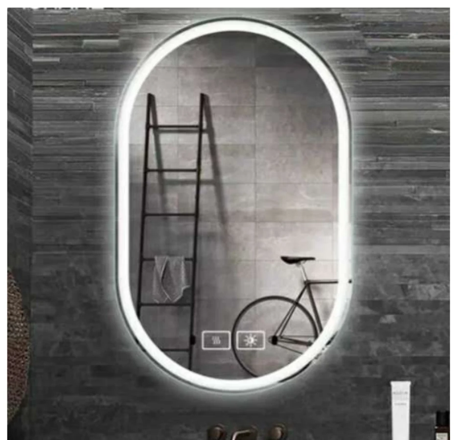 MK953 pill / racetrack LED bathroom mirror with backlit design