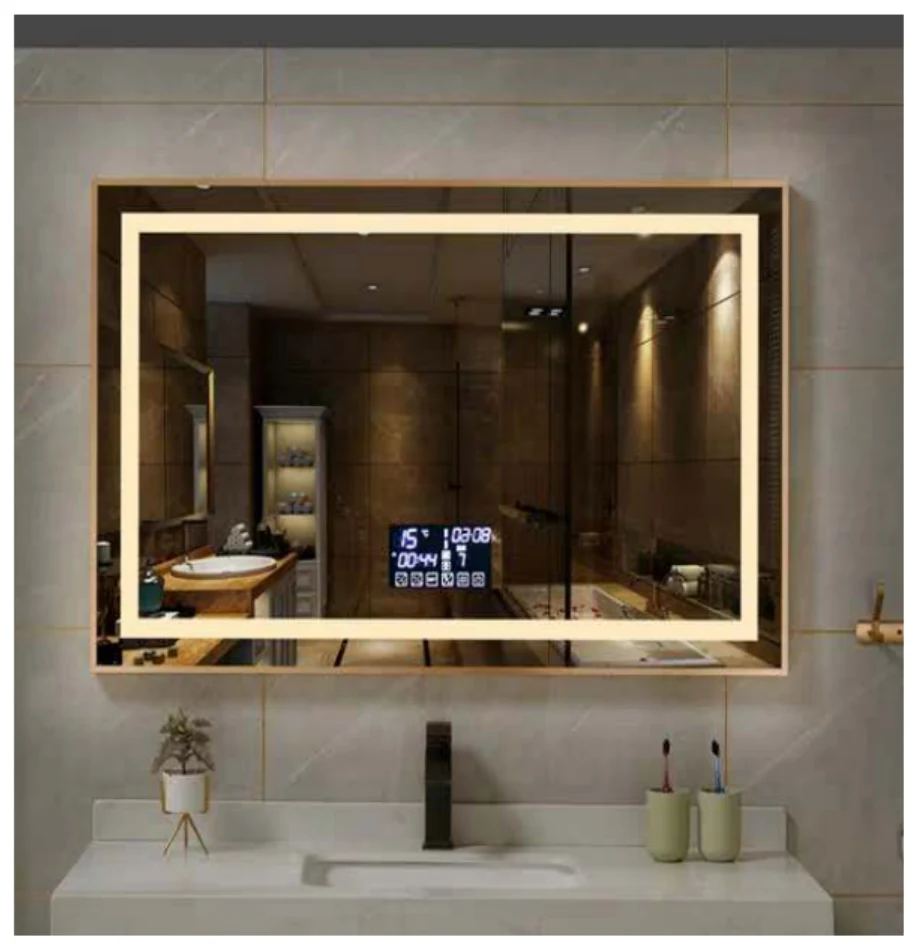 MK964 rectangular aluminum frame LED bathroom mirror with backlit design