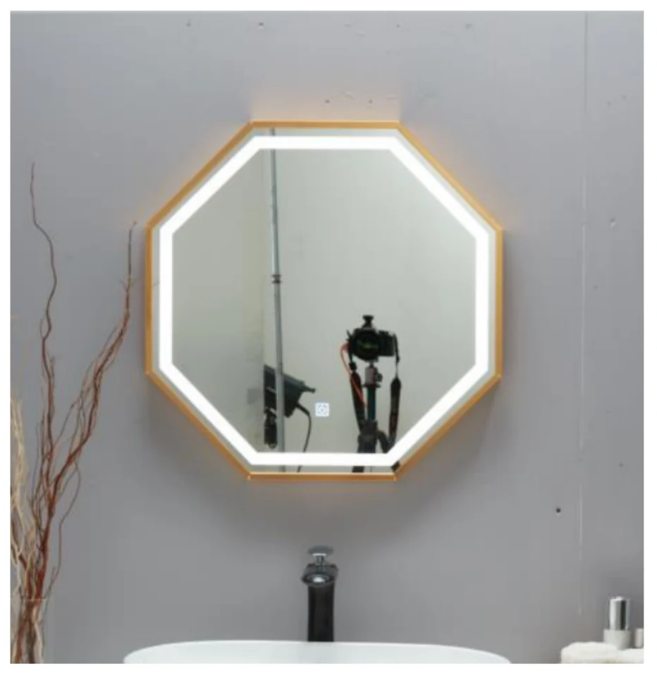 MK974 octagonal aluminum frame LED bathroom mirror with backlit design