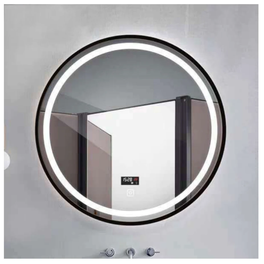 MK977 round aluminum frame LED bathroom mirror with backlit design